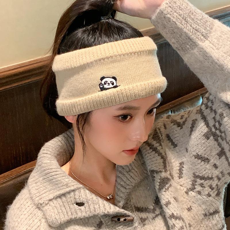 All-Match Retro Verdicktes Panda Strick Stirnband Koreanischer Stil Lässiges Sport Stirnband Outdoor Winddichter Schal Stirnband