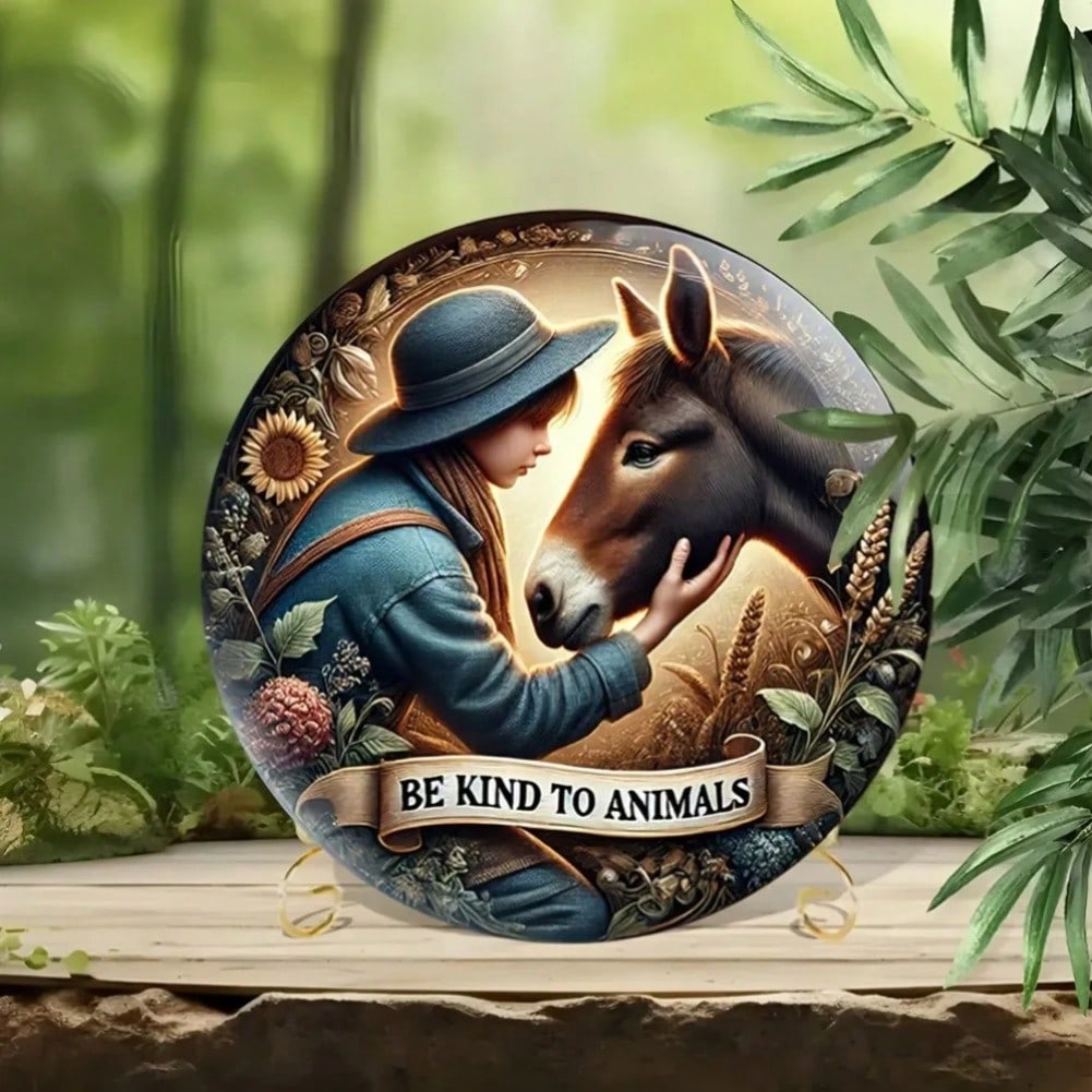 Винтажная металлическая жестяная табличка «Обнимающиеся животные», круглая, 2D, настенное искусство, декор TYA22066-20x20cm