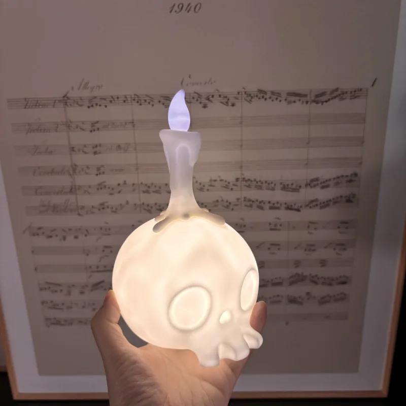 Gothic Skull Candle Shape Night Light LED Bedside Lamp Cool Girl Bedroom Decor Creative Funny Cartoon Kid Holiday Halloween Gift