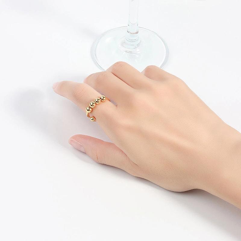 Women Silvery New Stainless Steel Double Layer Rotatable Bead Ring Fashion Adjustable Anxiety Relieving Ring