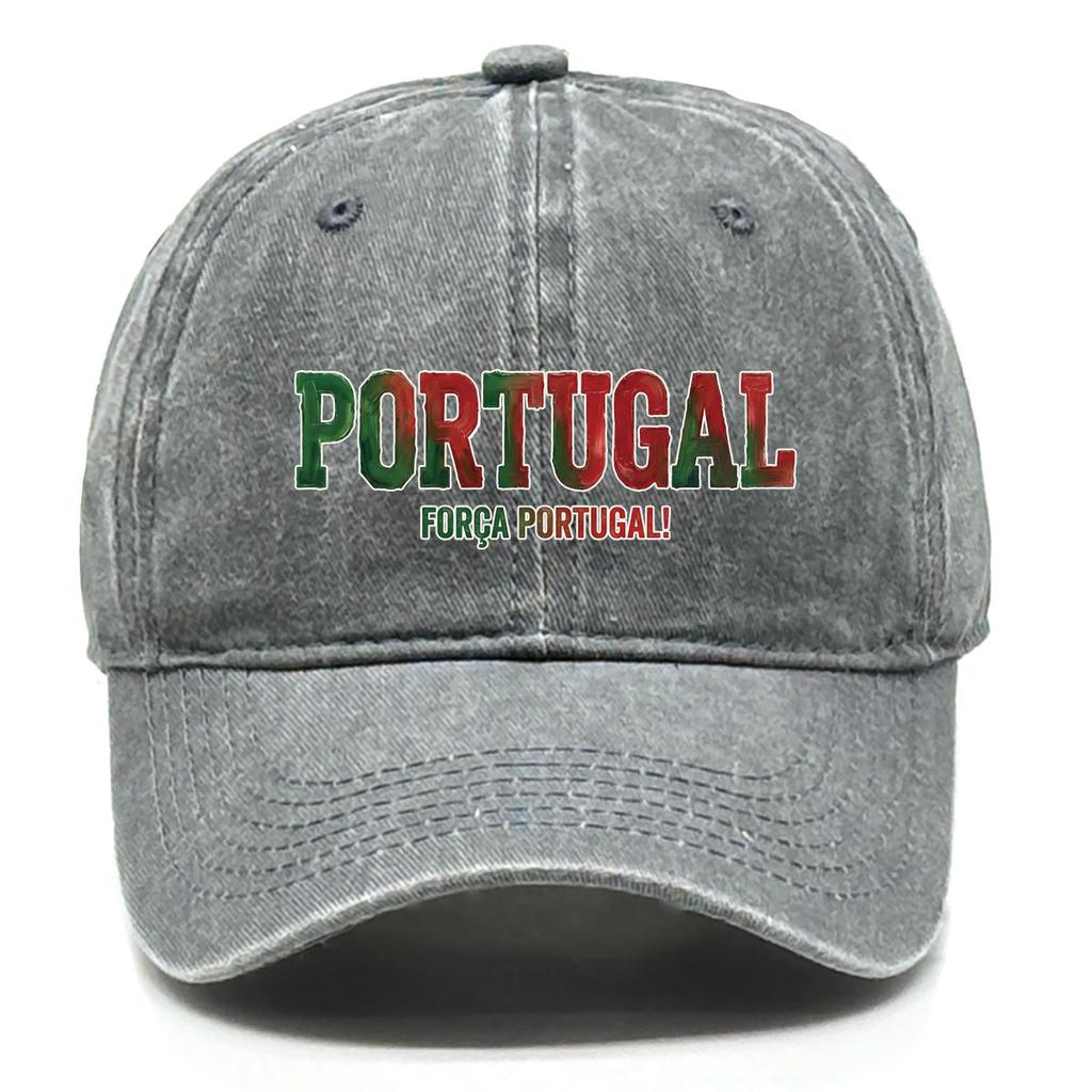"PORTUGAL" "FORCA PORTUGAL" Flag Printed Baseball Hat , Adjustable Baseball Cap Curved Brim Retro Headwear Distressed Woman's Cap