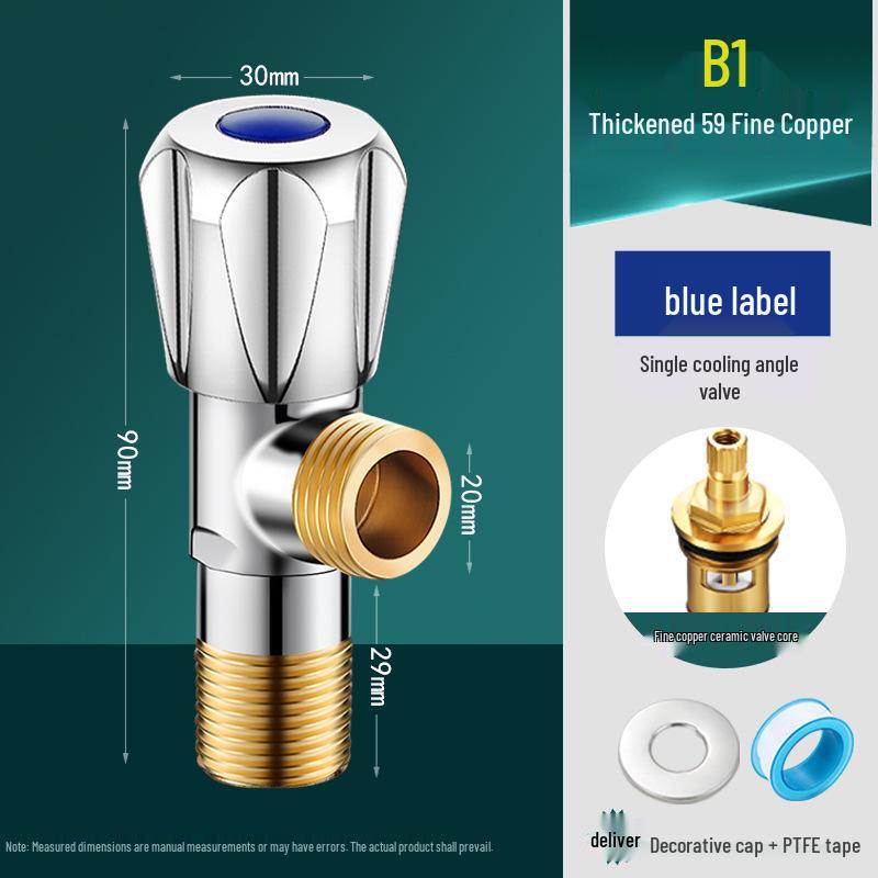 Household Full Copper 304 Stainless Steel Angle Valve for Kitchen & Bathroom – Cold & Hot Water Stop/Splitter Valve