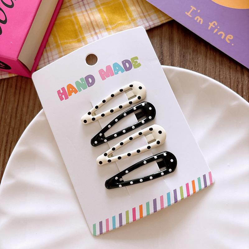 Minimalist Black White Polka Dot Geometric Hair Clip Retro Fabric Water Droplet BB Edge Bangs Clip Fashionable Accessory