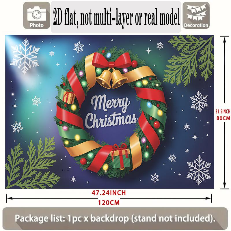 Christmas Wreath Wedding Themed Birthday Photo Backdrop, Polyester Banner for Home Room Wall Decor