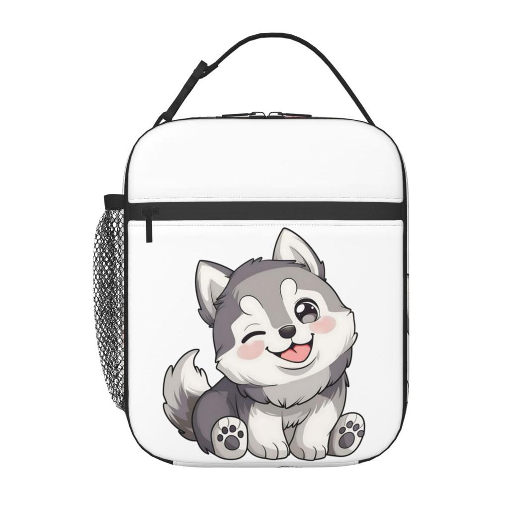 Cute Winking Kawaii Husky Insulated Lunch Bag for Women Kids Portable Food Boxes Thermal Lunch Box Tote