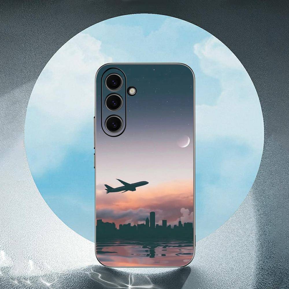 Airplane Travel Sky Luxury Black Phone Case For Samsung Galaxy S23 S24 S25 Ultra S22 Plus S21