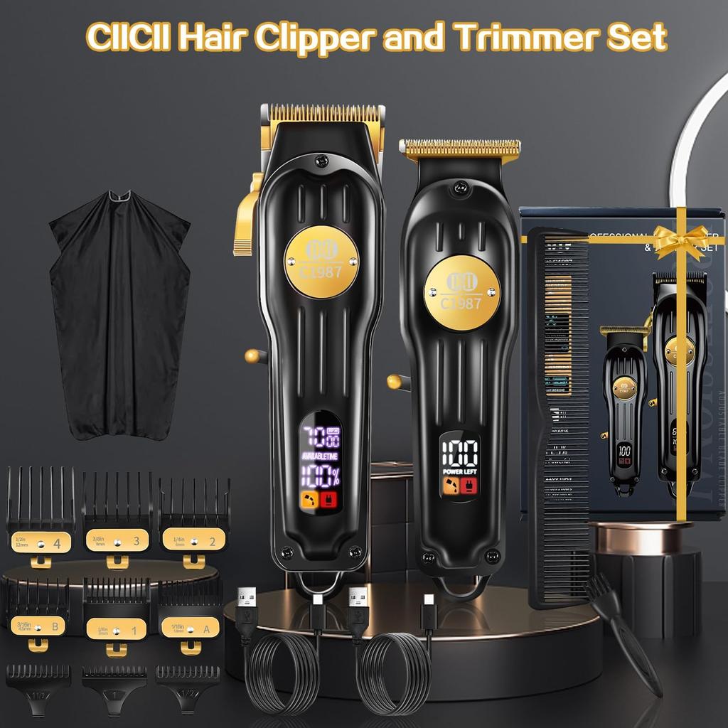 CIICII Mens Hair Clippers and Trimmers Set, Professional Cordless Barber Clippers for Hair Cutting Kit (Rechargeable USB Adjustable Beard & Hair