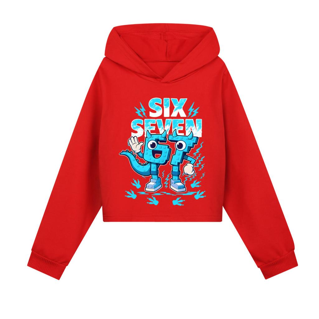 5192 Barnflickor Steal a Brainrot 67 Six Seven Tryckt Casual Långärmad Hoodie Sweatshirttopp