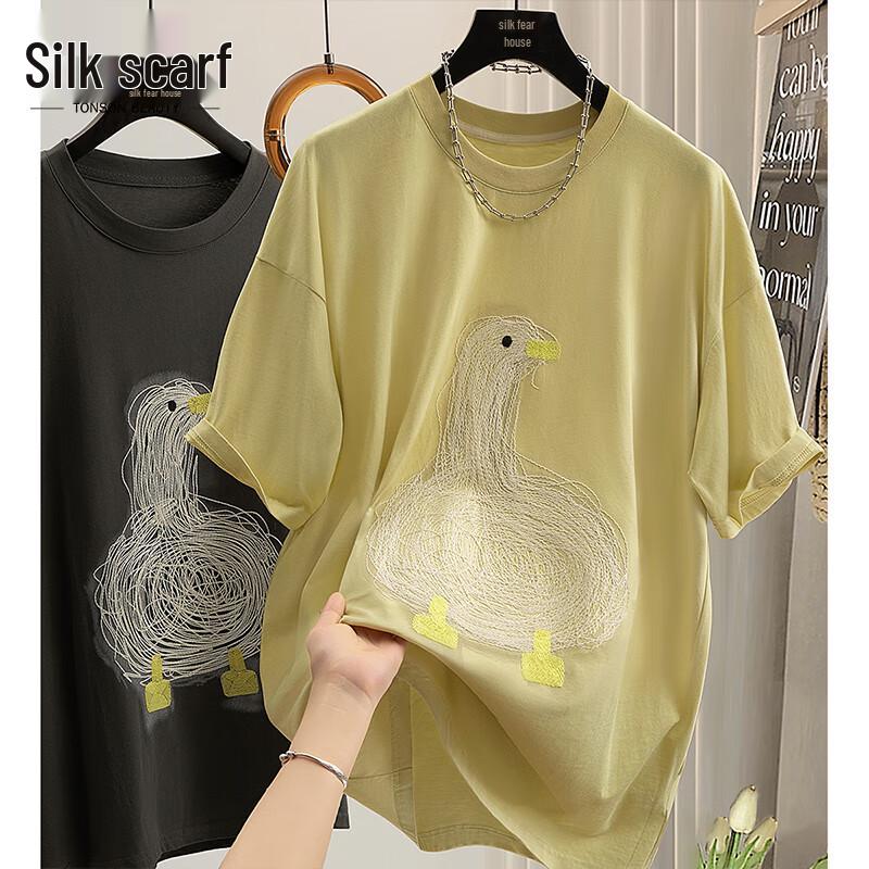 Женская летняя свободная футболка с мультяшной вышивкой L