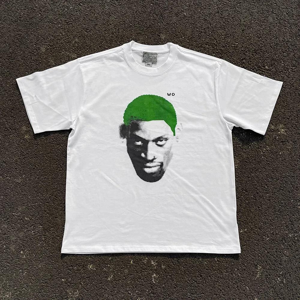 Móda Pánské Dámské Tričko Rodman Americká Street Velká Hlava Kulatý Výstřih Krátký Rukáv Bavlněné Tričko Volné Streetové Oblečení Topy Oblečení