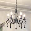 French Retro Black Wrought Iron Crystal Chandelier for Living Room, Dining Room, or Bedroom
