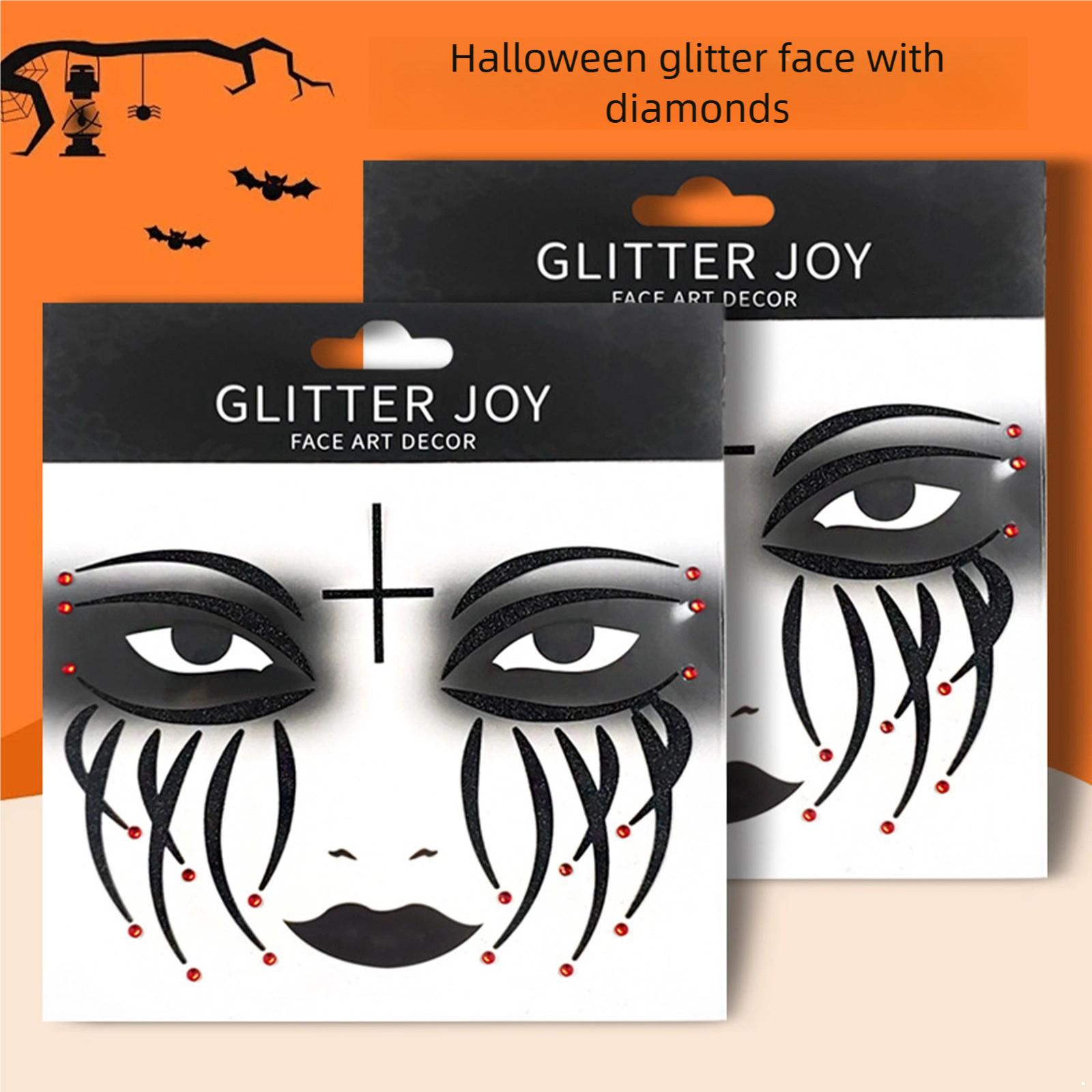 

Halloween Face Stickers with Rhinestones Glitter Face Decals for Kids Adults Sparkly Eye Face Art Stickers Party Costume Accessories One Size чёрный