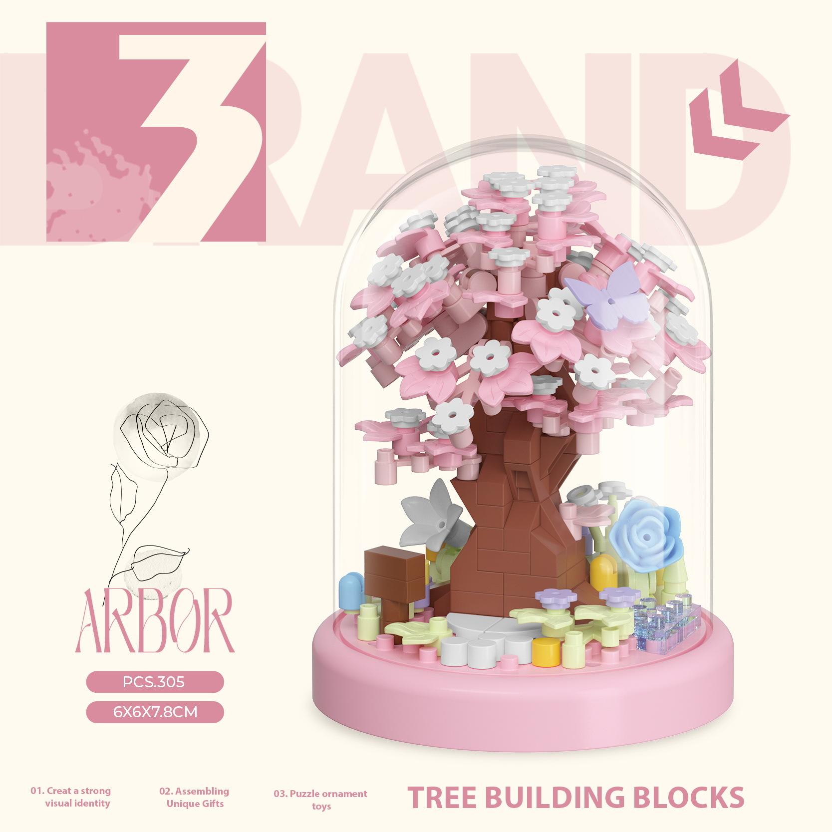 

DIY Four Seasons Flower Arrangement Dust Cover Cherry Dream Tree House Plants Gardens Building Blocks Model Kids Sets Kits Toys