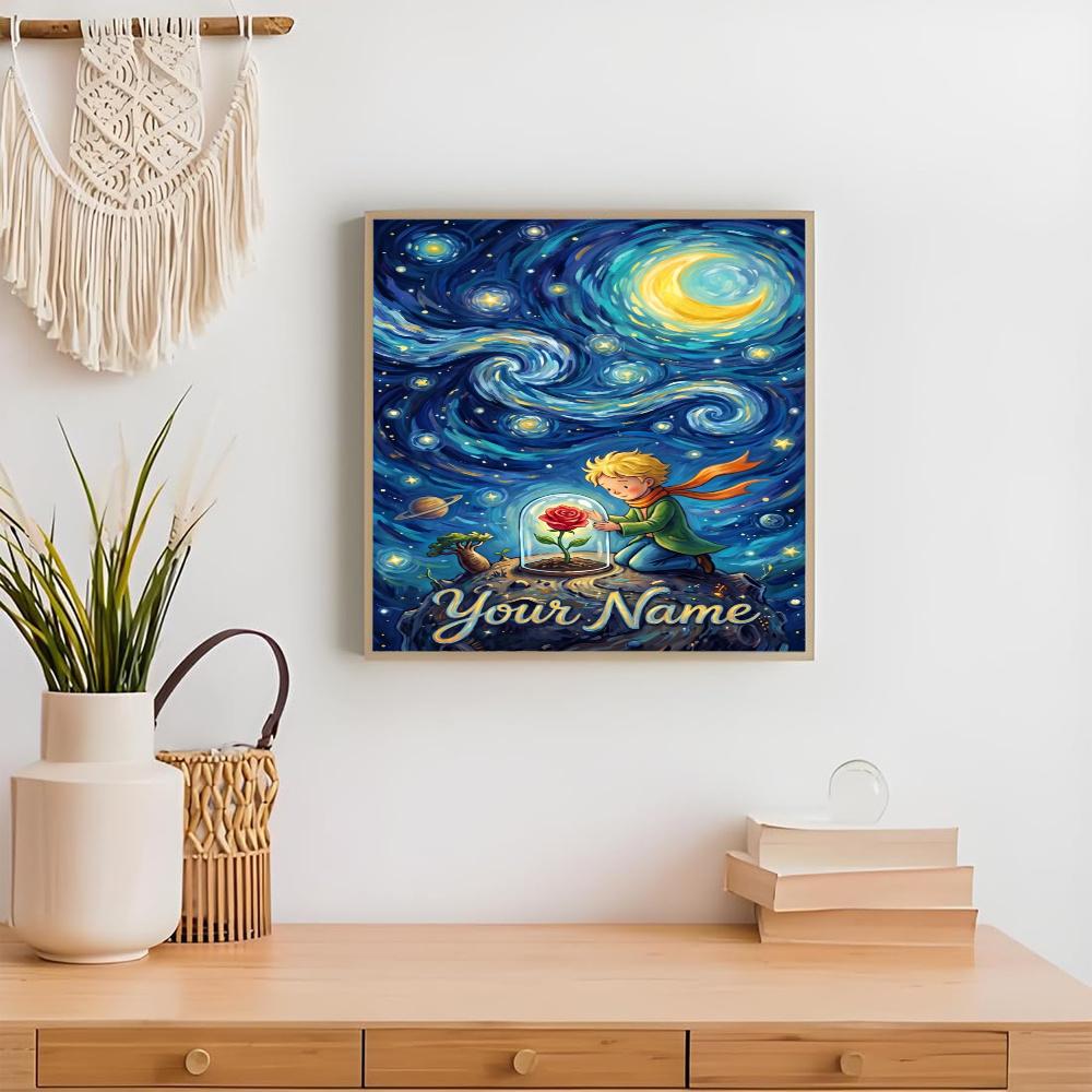 Little Prince Personalized Name Round Diamond Painting Kit Diamond Embroidery Painting Rhinestones Mosaic Frameless Handwork Decoration Arts