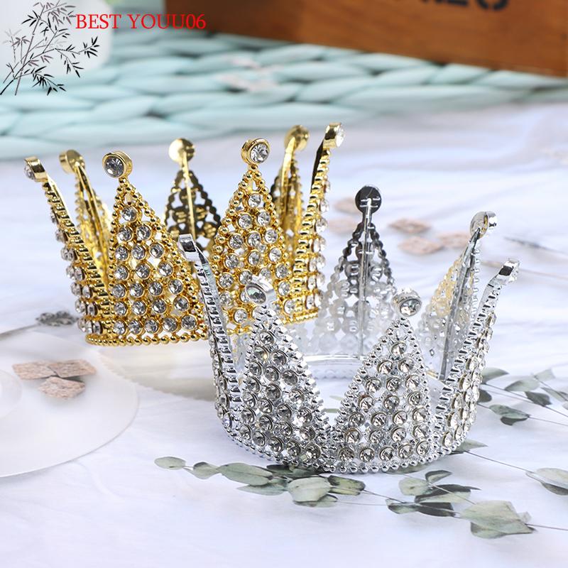 Hot Crown Cake Topper Crystal Pearl Tiara Kids Hair Ornament Birthday Party Supplies