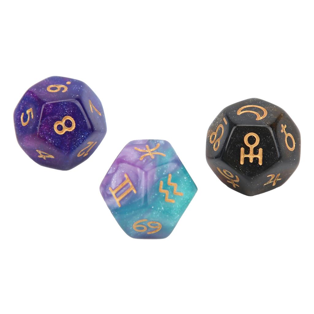 3pcs Resin Divination Dice Party Gathering Entertainment 12‑Sided Tarot Astrology Dice1#