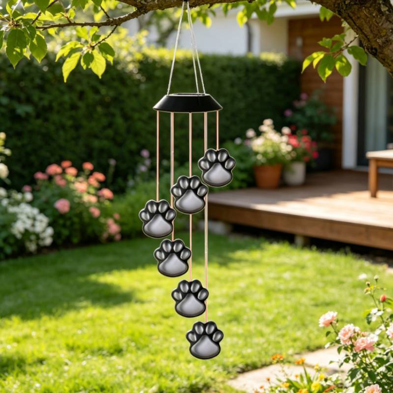 Solar Cat Paw Color Changing Wind Chime Light With Led For Garden Outdoor Decor