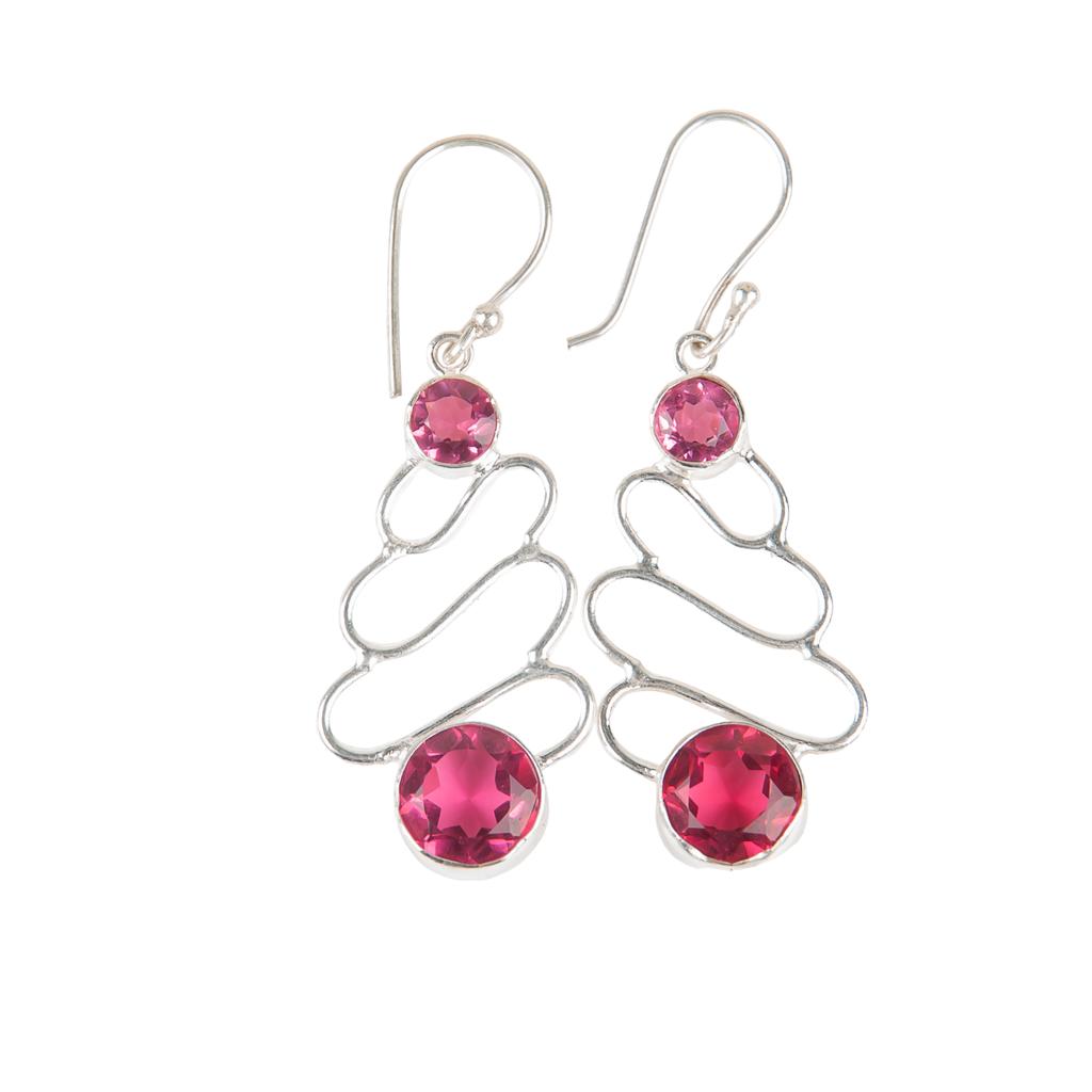 Pink Tourmaline Gemstone 925 Sterling Silver Jewelry Handmade Hook Earrings2.13" EE-84-13