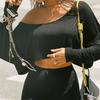 Streetwear Crop Top Off-shoulder Vintage Anni 2000 Bianco Manica Lunga Magliette Larghe Donna Casual Autunno y2k T-shirt Harajuku