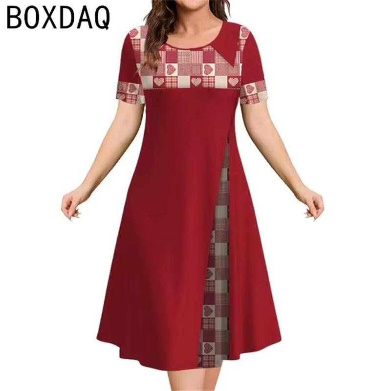 Nuevo Vestido de Mujer Estampado con Patrón Étnico Vintage 3D Vestido de Verano de Manga Corta con Cuello Redondo Casual Línea A Vestido de Señora Oversize Vestidos