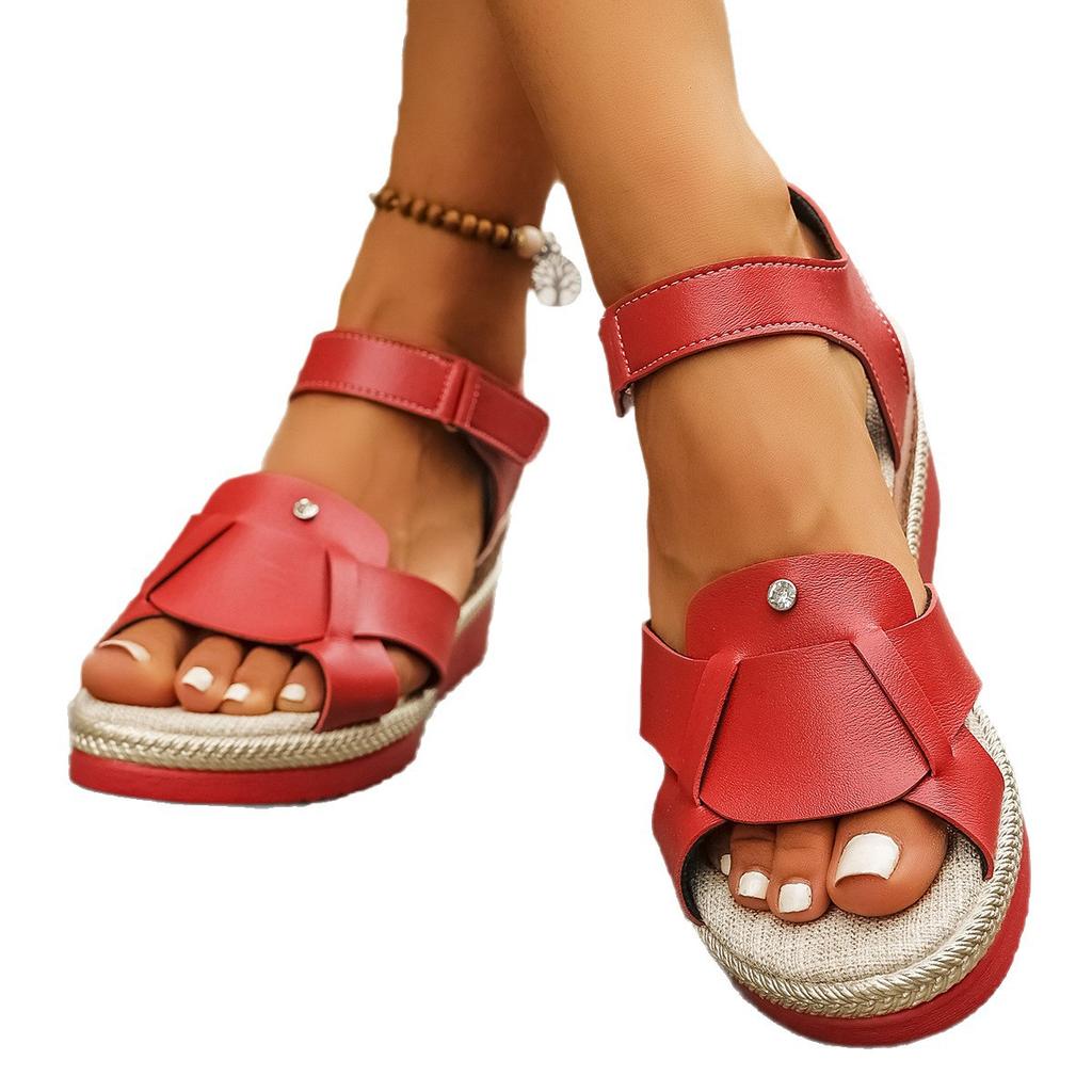 Südostasien Große Größe Klettverschluss Plateau Sandalen Damen Außenhandel Ein Wort Offene Zehe Leicht Strand Cool Slipper