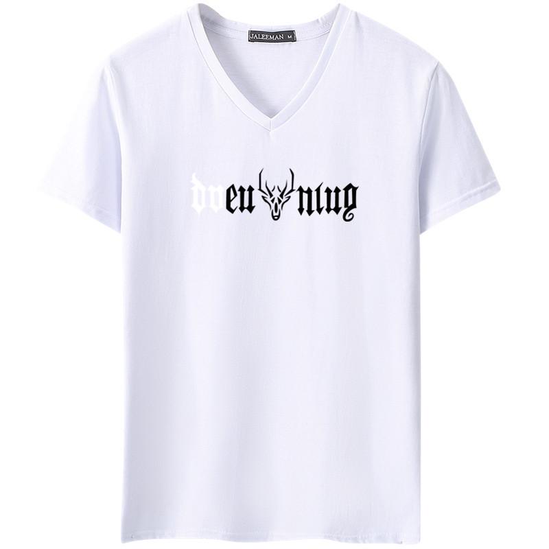 

Мужская белая футболка с V-образным вырезом, приталенная, летняя, повседневная, с коротким рукавом L белый