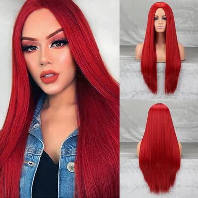 פאה אדומה ארוכה ישר Middlepart פאת קוספליי לבנות סאלי אדום להתלבש פאה למסיבה פאה לליל כל הקדושים פאה לחג המולד פאה