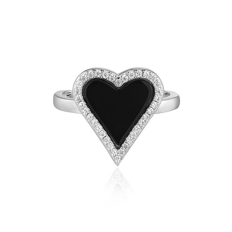 925 Sterling Silver High Quality  Luxury Women  Rings Loving Heart Band with Shell black agate   Valentine's Day  Jewelry Gifts