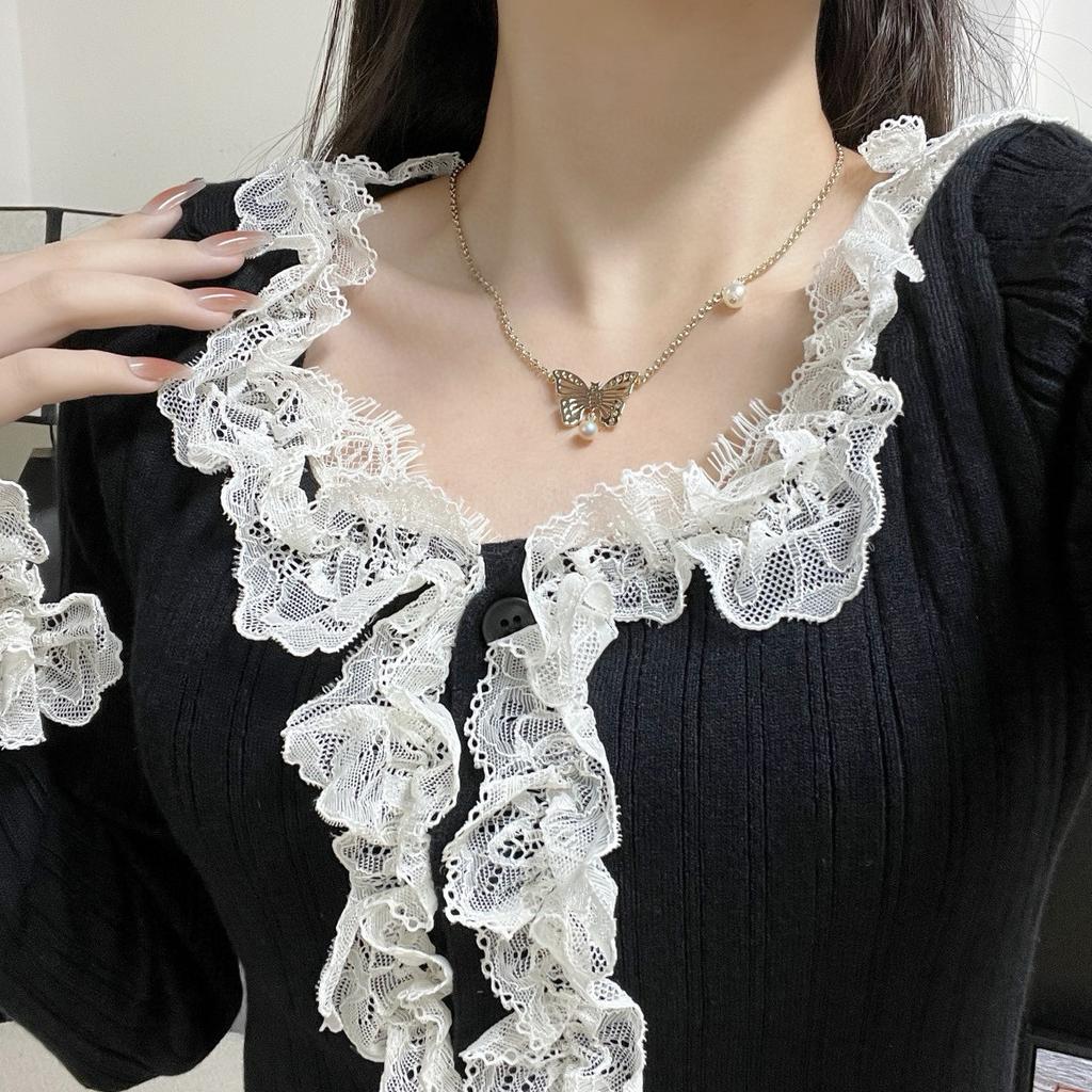 New Hot Brand Vintage Women's Necklace Luxury Jewelry For Women Fashion Butterfly Designer Pendant Pearl Long Chain Necklaces