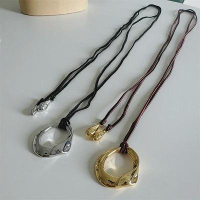 Elegant Chinese Style Leather Rope Condensation Ring Pendant Necklace for Women
