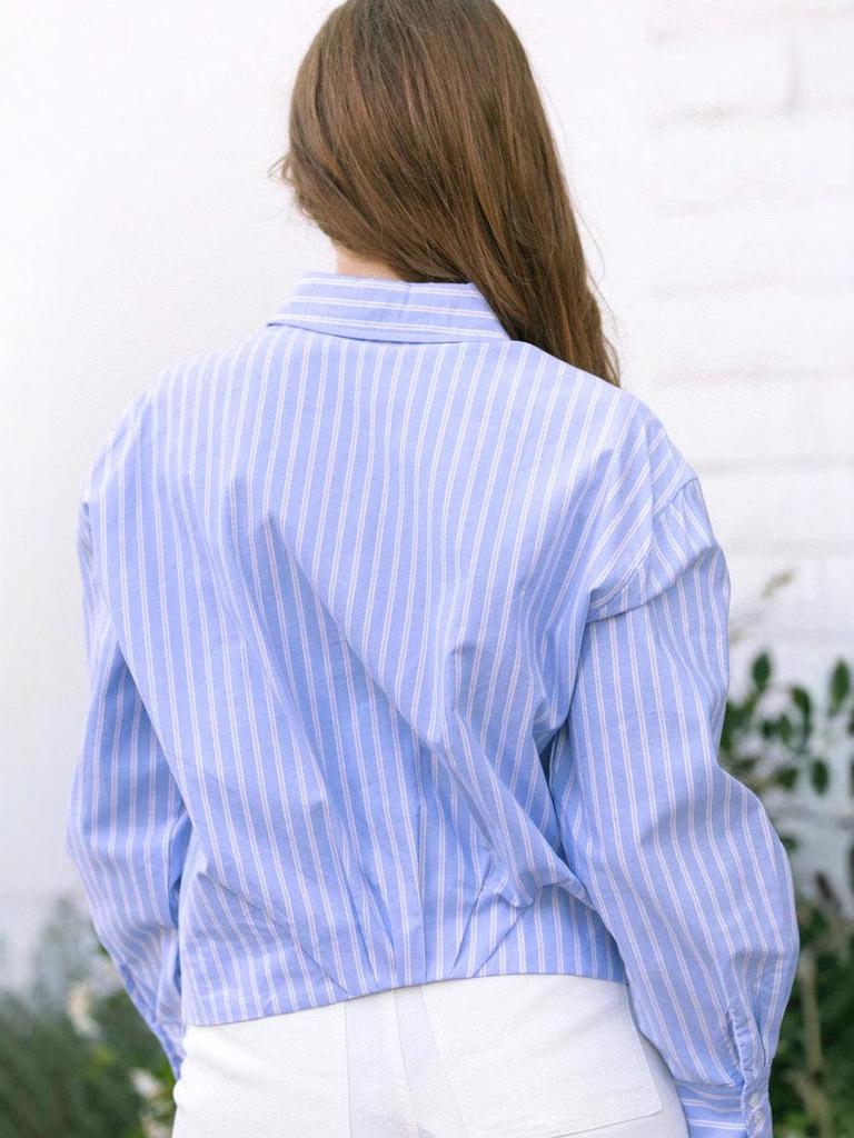 2024 New Arrival European & American Women's Striped Long Sleeve Versatile Fashion Shirt