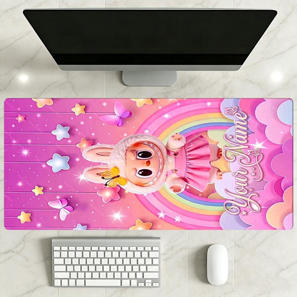 Labubu Customizable Name Mouse Pad Office Mouse Mats Desktop Mouse Pad Non-Slip Rubber Bottom Office Desk Accessory