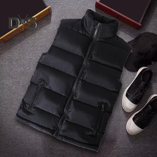 Men Waistcoat Stand Collar Sleeveless Vest Coat with Pockets Zipper Closure Warm Comfortable Down Waistcoat