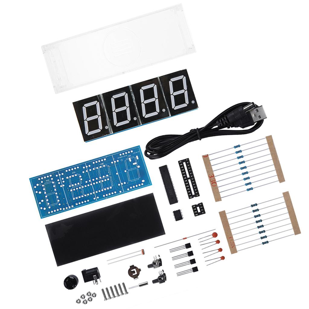 4-digit Digital LED Clock Kit Auto Display Time/Temperature Electronic Kit Clock - Red