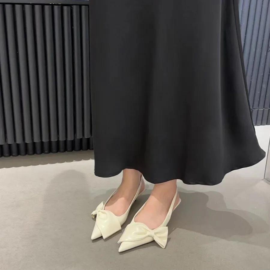 Fashion Sexy Leopard Bow Women Pointed Toe Sandals Summer 2024 New Slingback Sandals Dress Shoes Low Heels Flip Flops Pumps Femme Slides