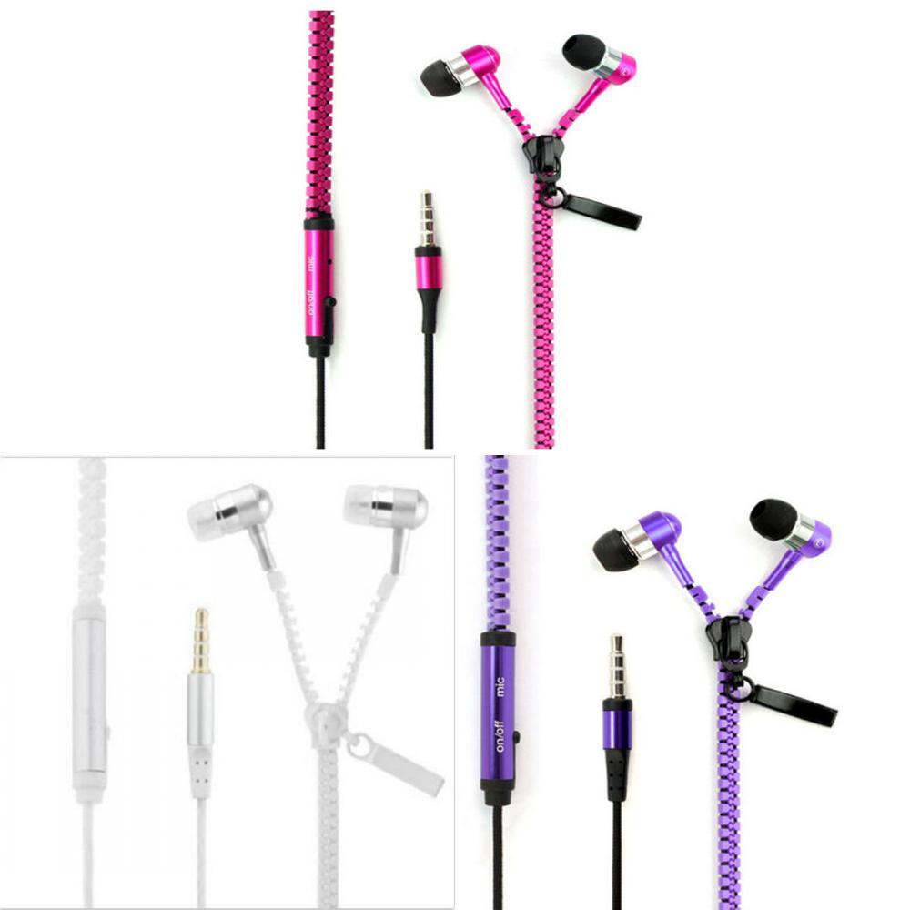 Metal Zipper Earphones With Microphone For Mobile Phone Listening And Call Control