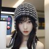 Japanese Personalized Hand Knitted Color Blocking Wool Hat for Women In Autumn and Winter Pilot Braids Ear Protection Knitted Thick Wool Trend