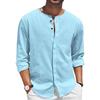 Foreign trade men's cotton and linen shirt long-sleeved T-shirt button-neck casual beach shirt