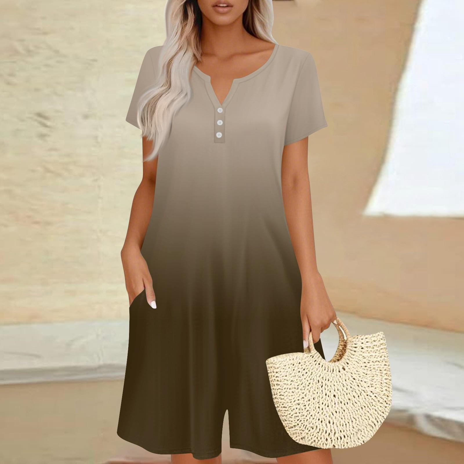 

Женский повседневный комбинезон с коротким рукавом, модный топ, шорты, комбинезон с карманами XXL коричневый