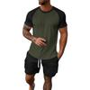 Men's Summer Solid Color Loose Plug-In Short-Sleeved Round Neck Top Workwear Shorts Suit