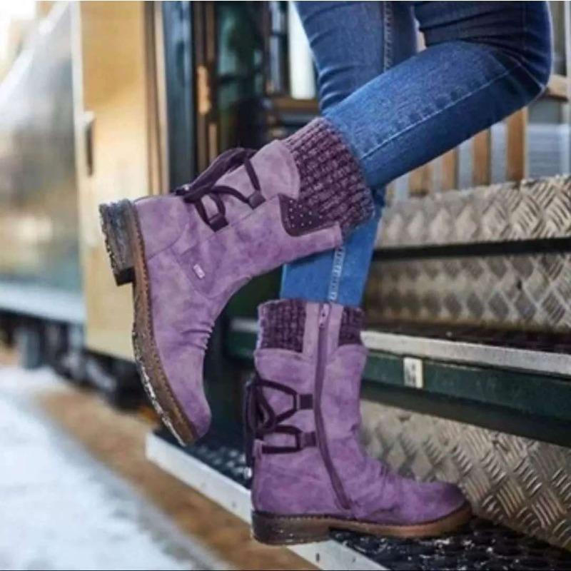 Women's Autumn-Winter Lace-Up Denim Roman Style Boots, Fashionable Footwear, Available In Large Sizes.