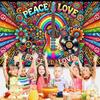 Colorful Peace Love Retro Hippie Bus Dyed Backdrop Kids Birthday Party Decorations Bohemian Style Guitar Floral Photography Prop