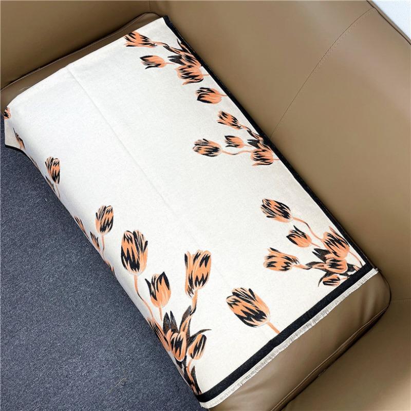 

New Elegant Celebrity Imitation Cashmere Scarf Women s Autumn and Winter Tulip Flowers Long Thickened Shawl 180x65cm