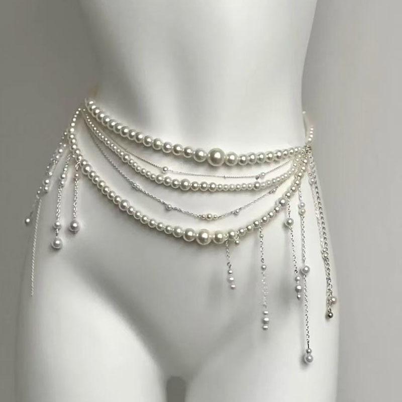 Taillenkette Kollektion~ Halskette mehrlagige Perlen-Taillenkette Brustkette Hofessen Schulterkette leichter Luxus Bein Kette einzigartiges Halsband