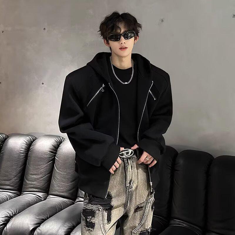 Men's Retro 3D Deconstructed Hooded Cardigan: Autumn/Winter Cleanfit Jacket