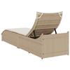 Folding Sun Lounger with Cushion and Storage Space Beige Poly Rattan