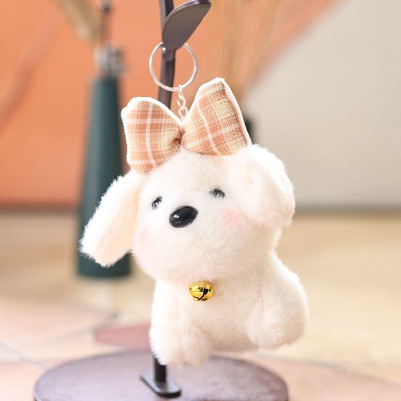 

Plush Dog Keychain With Bowknot For Kids And Pets Lovers White