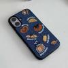 Retro Denim Embrpoidery Bread Toast Warm Fabric Phone Case For iPhone 17 Air 16 15 14 13 Pro Max Lovely Back Cover
