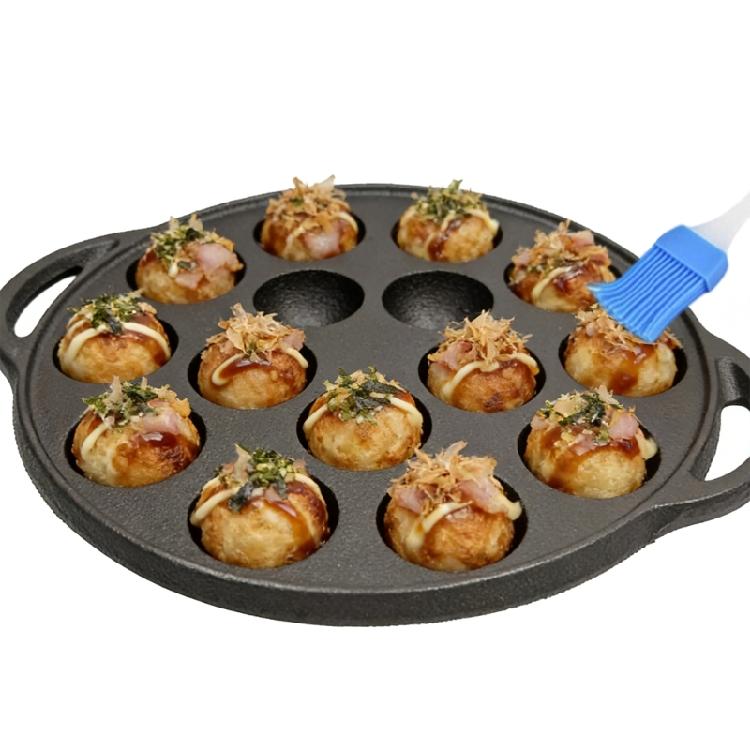 Multipurpose 26x26cm Cast Iron Pancakes Pan Takoyaki Cooking Escargot Plate For Street Food Business Or Family Gathering