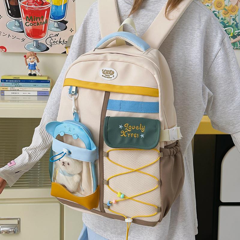 Schoolbag Macaron Contrast Color Backpack Female Junior High School College Student Large Capacity Multi-compartment School Bag Transparent Window